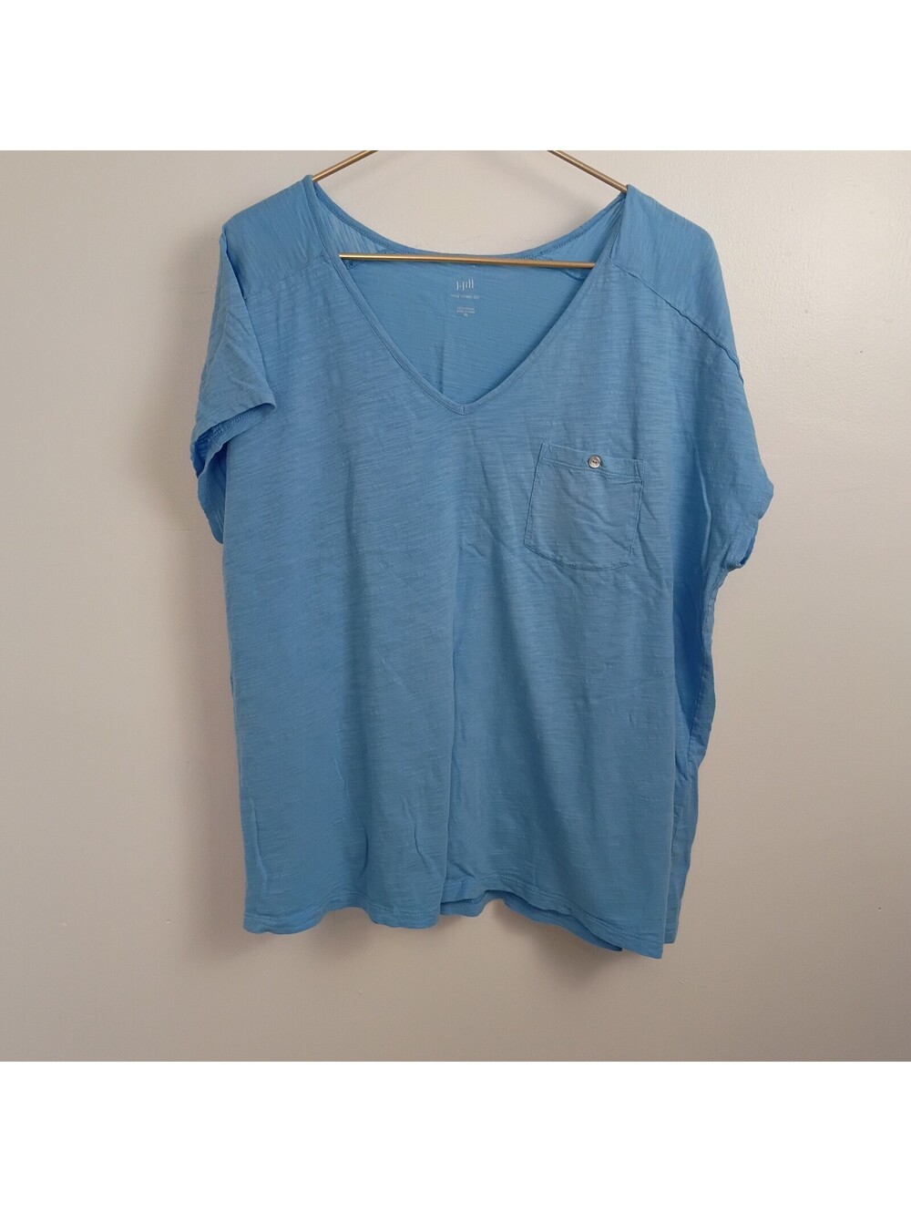 J Jill Women's Easy V-Neck Tee Lightweight Cotton blue  XL Cap Sleeve Pocket